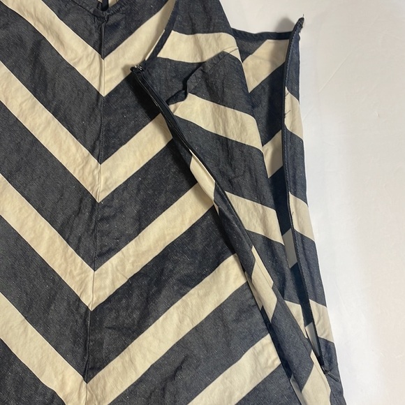 Anthropologie Postmark Chevron Endpoint Dress Halter Jumper Linen Cotton Size 6 - Picture 11 of 15